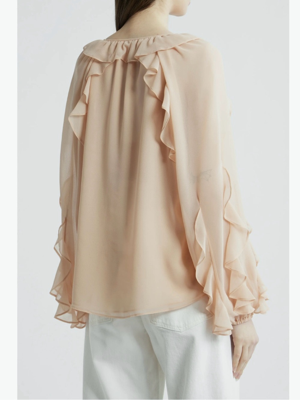 Kobi Halperin. Kaytya Ruffle Silk Blouse. Champagne. Size Small. - Picture 2 of 16